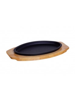 Prato Oval em Ferro Fundido com Base de Madeira 28 × 17 cm