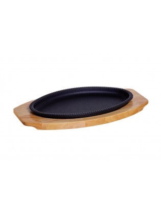 Prato Oval em Ferro Fundido com Base de Madeira 28 × 17 cm