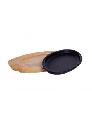 Prato Oval em Ferro Fundido com Base de Madeira 28 × 17 cm