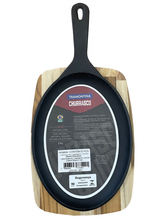 Frigideira de Ferro Fundido com Tabua Madeira 38x19cm