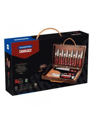 Conjunto de utensílios para corte de carne Tramontina Polywood, vermelho, com certificação FSC, 17 peças