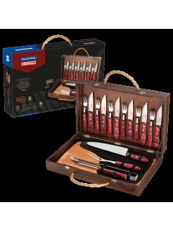 Conjunto de utensílios para corte de carne Tramontina Polywood, vermelho, com certificação FSC, 17 peças