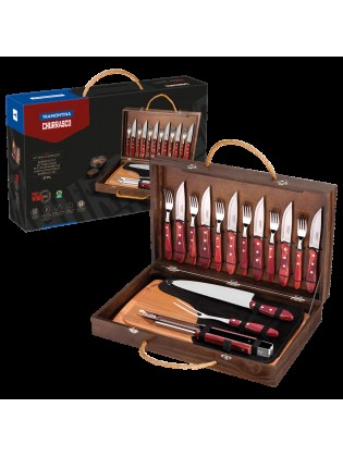 Conjunto de utensílios para corte de carne Tramontina Polywood, vermelho, com certificação FSC, 17 peças