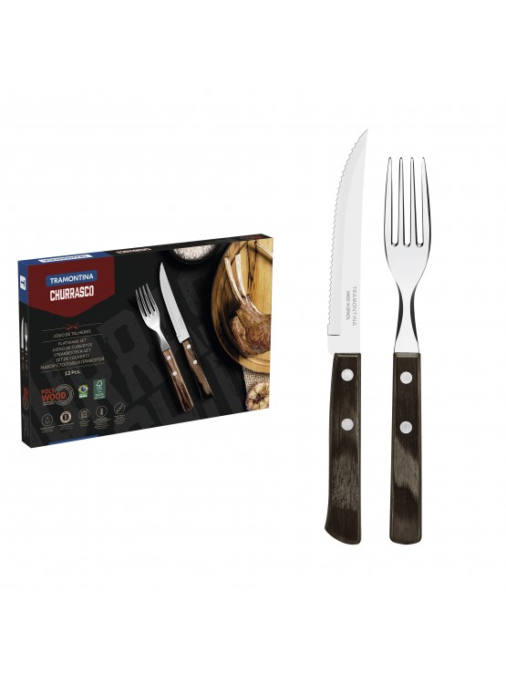 Conjunto de talheres para bife Tramontina Polywood cor castanha 12 peças
