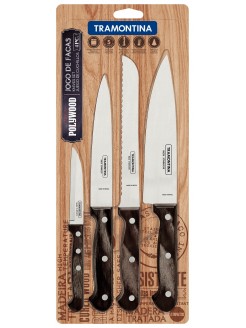 Conjunto de facas Tramontina Polywood Chestnut FSC de 4 peças em aço inoxidável