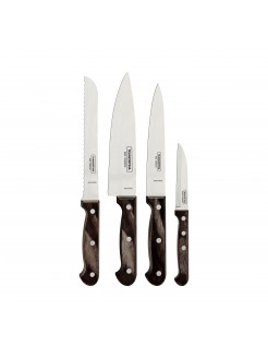 Conjunto de facas Tramontina Polywood Chestnut FSC de 4 peças em aço inoxidável
