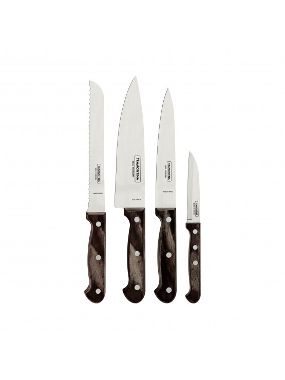 Conjunto de facas Tramontina Polywood Chestnut FSC de 4 peças em aço inoxidável