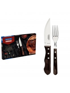 Conjunto de talheres para bife Jumbo Tramontina Polywood cor castanha, 12 peças