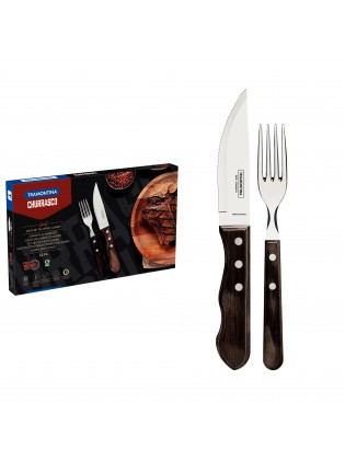 Conjunto de talheres para bife Jumbo Tramontina Polywood cor castanha, 12 peças