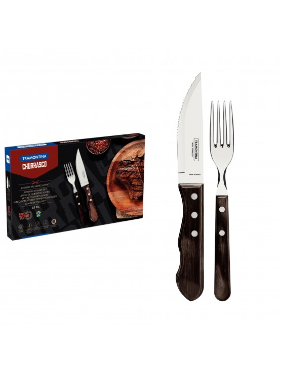Conjunto de talheres para bife Jumbo Tramontina Polywood cor castanha, 12 peças