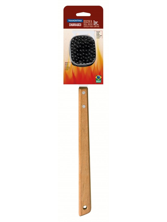 Escova de limpeza para grelha Tramontina com cabo de madeira 42 cm