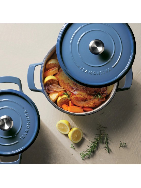 Panela Tramontina com Tampa, Ferro Fundido Esmaltado Azul, 26 cm - 5,6 L
