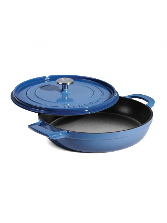 Caçarola baixa Tramontina com tampa, ferro fundido esmaltado azul, 30 cm - 3,8 L