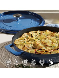 Caçarola baixa Tramontina com tampa, ferro fundido esmaltado azul, 30 cm - 3,8 L