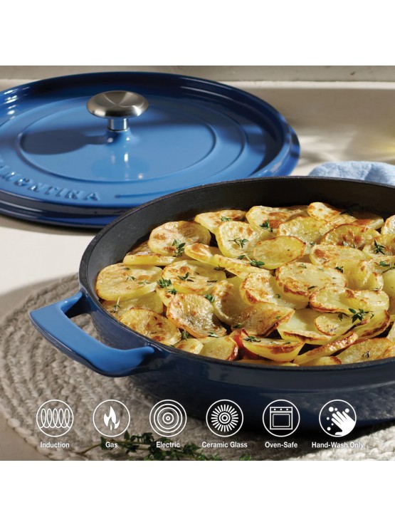 Caçarola baixa Tramontina com tampa, ferro fundido esmaltado azul, 30 cm - 3,8 L