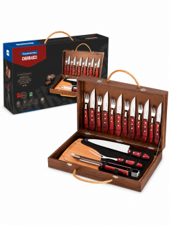 Conjunto utensílios para corte de carne Tramontina Polywood, vermelho 17 peças
