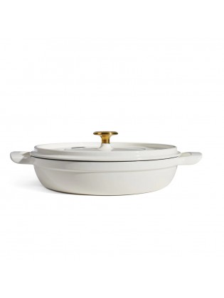 Caçarola baixa Tramontina com tampa de ferro fundido esmaltado, cor café com leite, 30 cm - 3,8 L