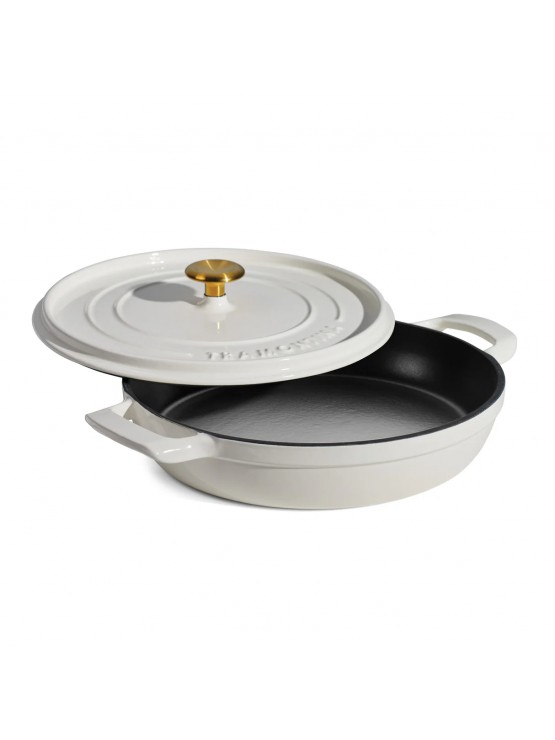 Caçarola baixa Tramontina com tampa de ferro fundido esmaltado, cor café com leite, 30 cm - 3,8 L