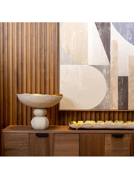 Fruteira de Alumínio Branca e Dourada 37x29,5cm