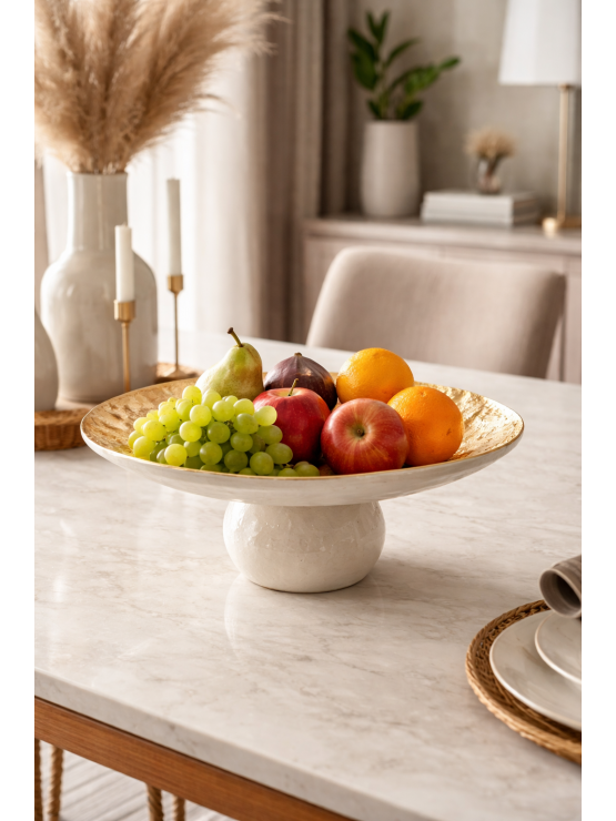 Fruteira de Alumínio Branca e Dourado 38,5x16cm