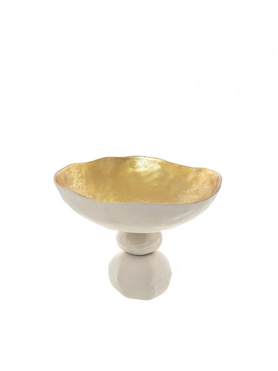 Fruteira de Alumínio Branca e Dourada 37x29,5cm