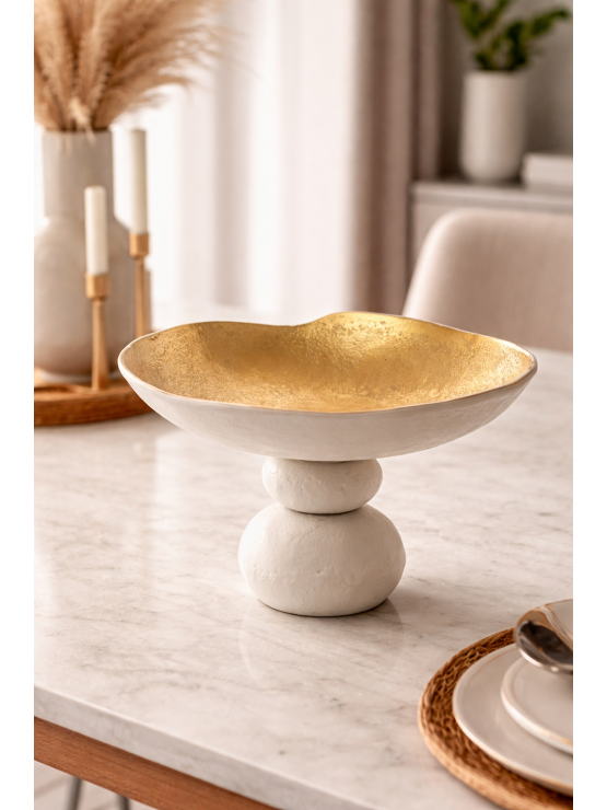 Fruteira de Alumínio Branca e Dourada 31x26cm