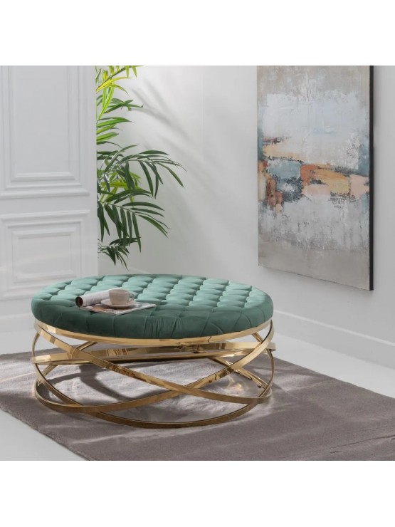 Mesa de Café Estofada com Estrutura Dourada - Lounge