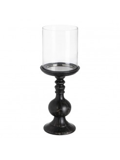 Castiçal Preto Cristal e Madeira