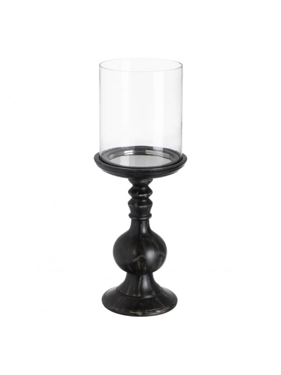 Castiçal Preto Cristal e Madeira