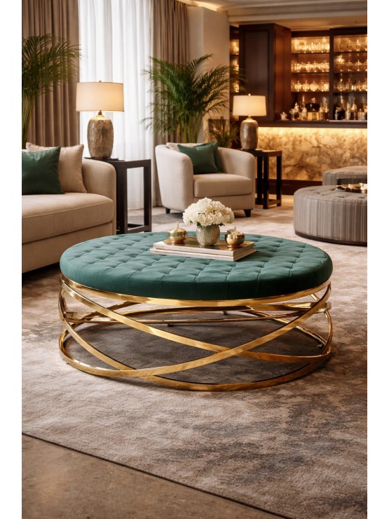 Mesa de Café Estofada com Estrutura Dourada - Lounge