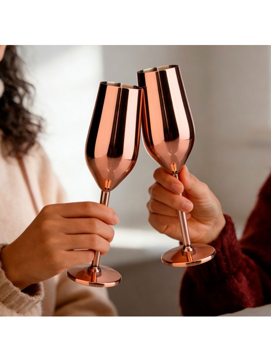 Copo Flute em Inox Cobre 200ml Caixa 6 Unidades