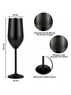 Copo Flute em Inox Preto 200ml Caixa 6 Unidades