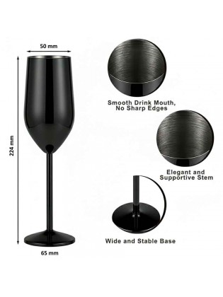 Copo Flute em Inox Preto Caixa 6 Unidades