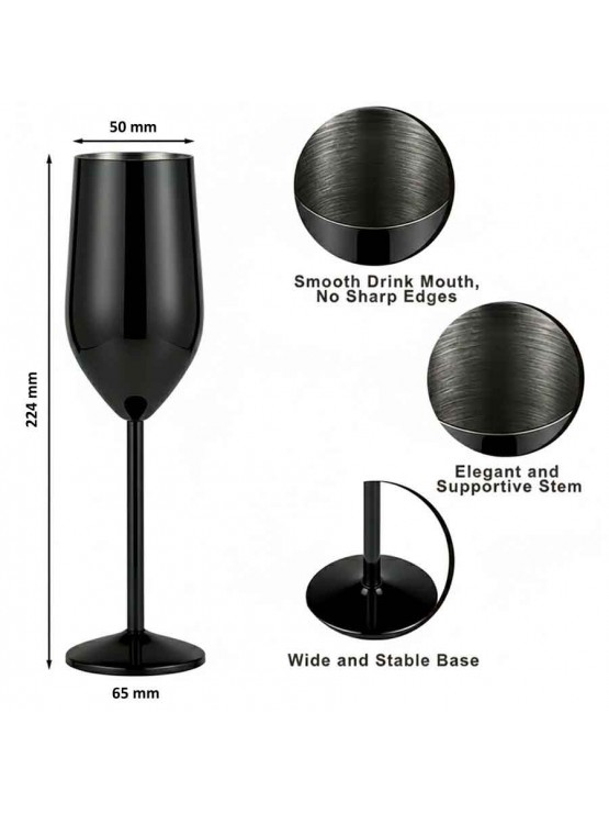 Copo Flute em Inox Preto 200ml Caixa 6 Unidades