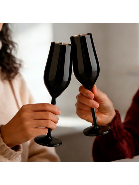 Copo Flute em Inox Preto 200ml Caixa 6 Unidades