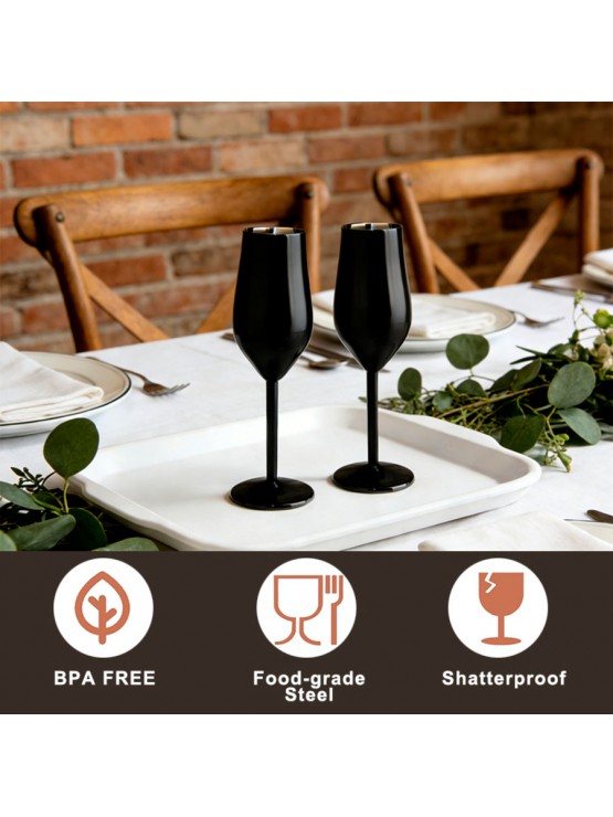 Copo Flute em Inox Preto 200ml Caixa 6 Unidades