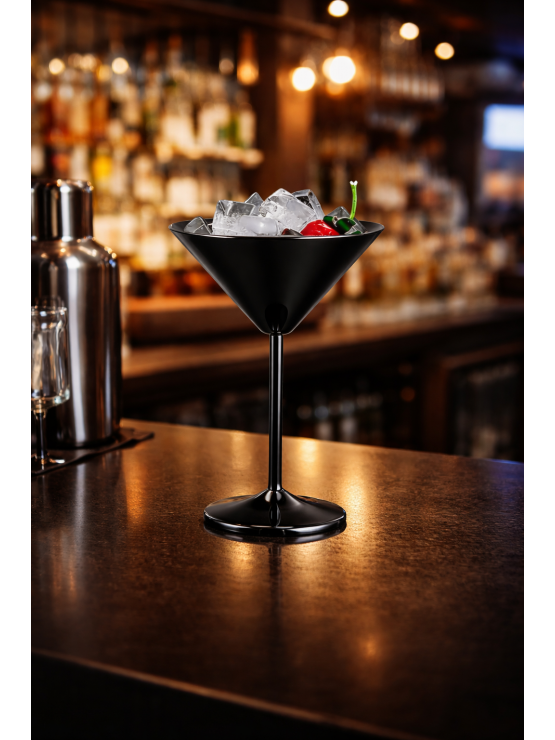 Copo Martini Inox Preto 200ml Caixa 6 Unidades