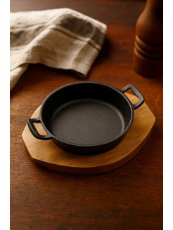 Frigideira Ferro Fundido 22cm com Base de Madeira