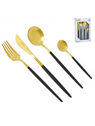 Faqueiro 24 Peças Inox Preto/Dourado 